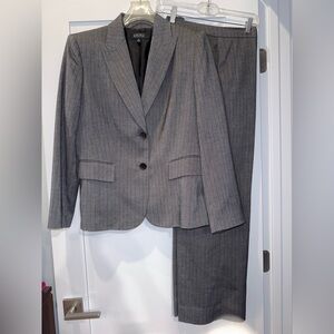 Kasper Gray with Maroon Pinstripe Women's Pantsuit
